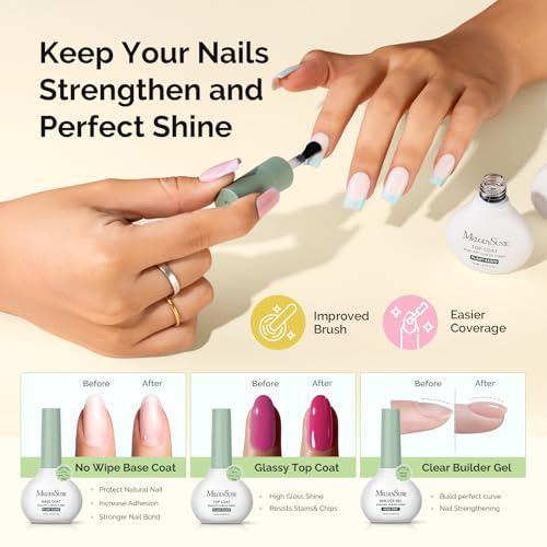MelodySusie Gel Nail Kit with P-ART06G Cordless UV Lamp Christmas Gift for Women Plant Based HEMA Free Fall Nails Polish with No Wipe Top Coat, Base & Builder Gel