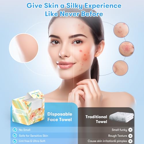 Disposable Face Towel, XL Facial Towelettes Soft Thick Absorbent, Lint-Free Biodegradable Makeup Remover Dry Wipes for Skin Care Washing Drying Nursing Camping Travel Essentials, 25 Ct
