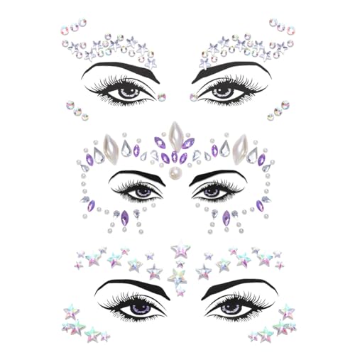 Crystal Rhinestone Face Stickers Set - Star Moon Mermaid Gems