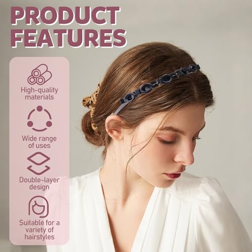 6-Pack Double Teeth Hair Headbands with Clips, Black & Brown