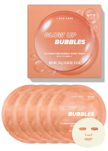 I DEW CARE Sheet Mask Pack - Glow Up Bubbles | Bubble Facial Mask, with Vitamin and Niacinamide, Daily Skin Care, Brightening, Illuminating, Detox, Moisturizing, Hydrating Face Mask (5 EA)