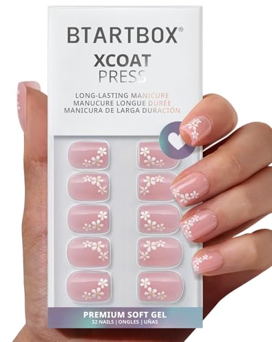 BTArtbox Press On Nails Short Square Pink 32Ct Kit