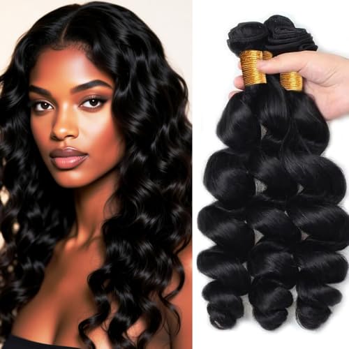 WuvuSnm Black #1B Loose Body Wave Human Hair Bundles 14-18 Inch