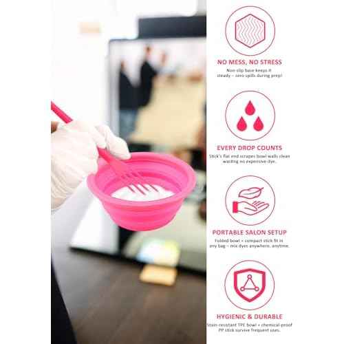 19PCS Hair Bleach Dye Kit with Hair Dye Brush and Bowl Whisk Hair Clips Protective Gear Set, Ideal for Hair Bleaching Coloring Highlighting, Essential Salon Supplies for Home Use (Pink)