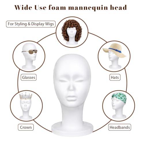 Leeven Styrofoam Wig Head Mannequin Stand 11.6" - Foam Display