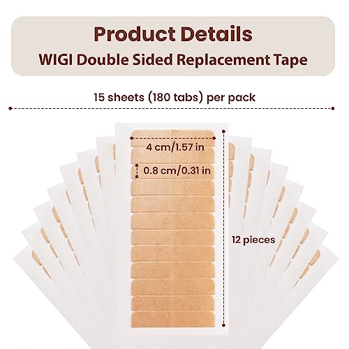 180 Pieces Premium Double Sided Tape for hair extensions wigs by WIGI, hair extension tape tabs replacement tape for hair extensions, 4 x 0.8 cm