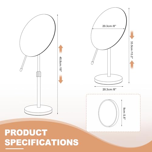 8" HD Makeup Mirror with Swivel & Adjustable Height (13-18"), Bonus 10X Magnifying Suction Cup Vanity Mirror for Precision Grooming & Shaving, Chrome Finish for Tabletop & Bedroom£¨No Light£©