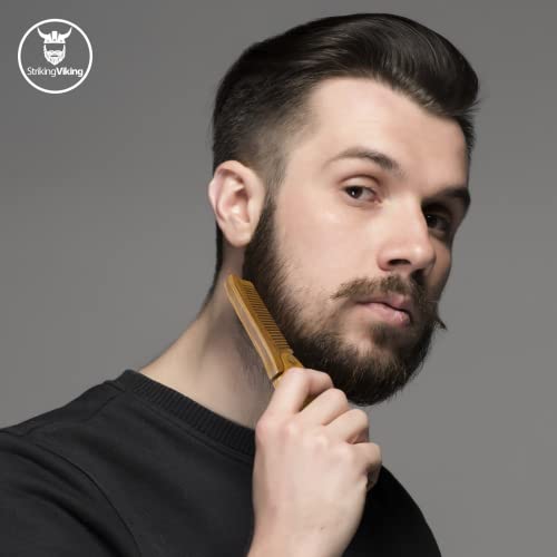 Pocket Sized Wooden Beard Comb & Mustache Comb with Fine & Coarse Teeth - Perfect for Use with Balms and Oils (Folding Comb Small)