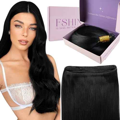 Fshine Real Human Hair Genius Weft Hair Extensions for Women Jet Black Human Hair Sew in Hair Extensions 22 Inch 60g Remy Human Hair Bundle Natural Long Straight Hair Extensions