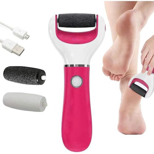 BOMPOW Foot Scrubber Electric Callus Remover – Rechargeable 2 Roller Heads, Red