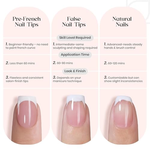 Beetles French Tip Press On Nails - Short Almond Pink Fake Nails (224 Pcs)