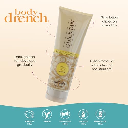 Body Drench Quick Tan Self Tanner Body Lotion ? Sunless Tanning Lotion for Women, Natural-Looking Self Tan, Medium, 8 fl oz