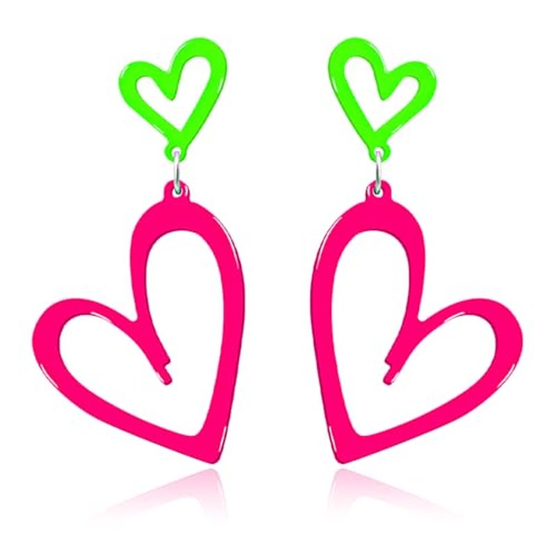 Neon Heart Earrings - 80s & 90s Acrylic Glow Party Jewelry