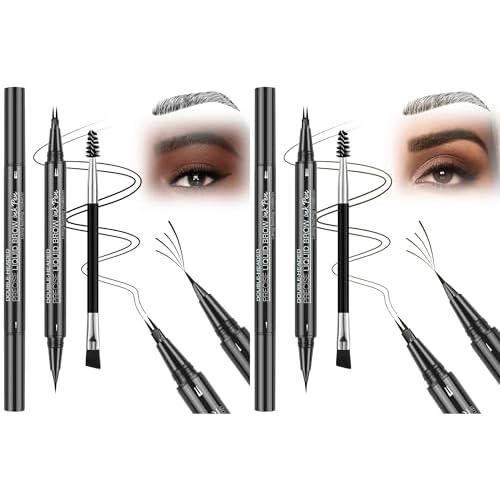Mascara Black Volume and Length & Microblading Eyebrow Pen, 4D Silk Fiber Mascara Natural and False Effect, Waterproof Eyebrow Pencil Brown Hair Like Natural Liquid Eyebrow Pen Medium Brown
