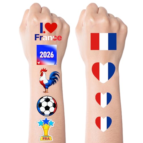 French Flag Temporary Tattoos - 10 Sheets, 45 Pcs