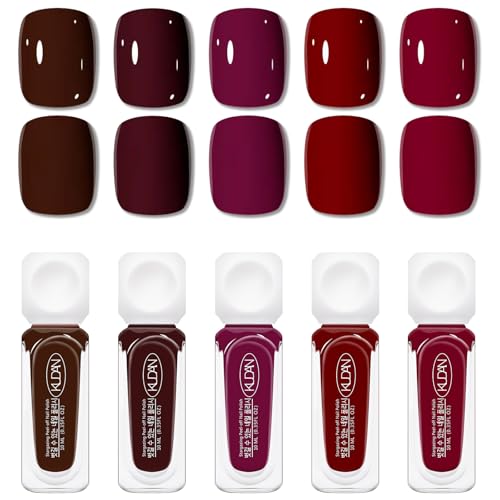 5-Piece Quick Dry Nude Nail Polish Set - Deep Red & Purple Shades