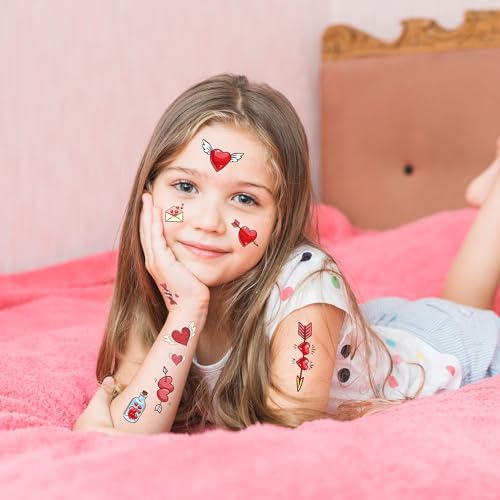 Valentine's Day Temporary Tattoos for Kids - 10 Sheets with 80 Designs