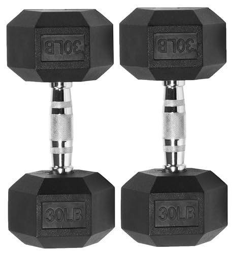 Signature Fitness Rubber Encased Hex Dumbbell, Black