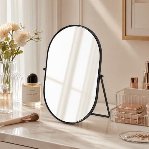 Oval Vanity Mirror with Adjustable Stand - Black Metal Frame