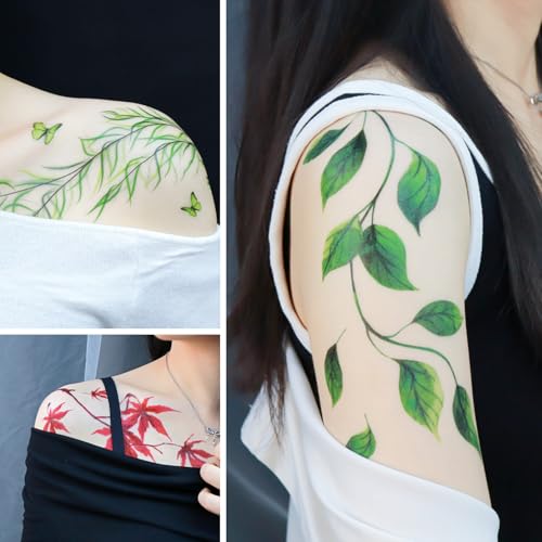6 Sheet Watercolor Leaf Temporary Tattoos for Women