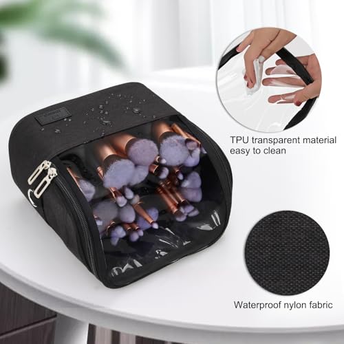 Makeup Brush Bag, Makeup Brush Holder Travel Stand-up Makeup Cup Large Makeup Brush Organizer Case Professional Cosmetic Bag Artist Storage Bag with Adjustable Divider (Large, Black)