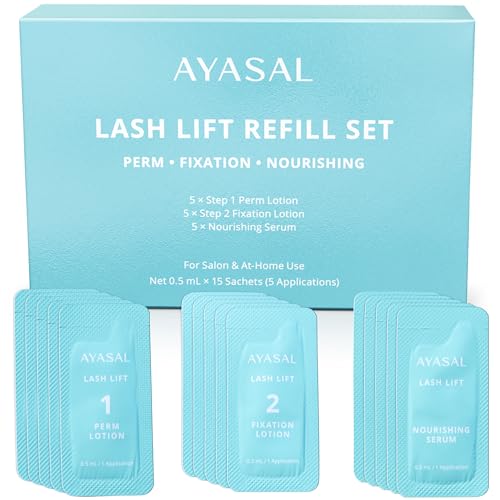 AYASAL Lash Lift Kit Refills: Step 1+2+Nourishing Serum Refill Set, Korean Thio-Free Lash Perm - Professional Long Lasting Results up to 6-8 Weeks - Eyelash Curling Set at Home - 5 Applications