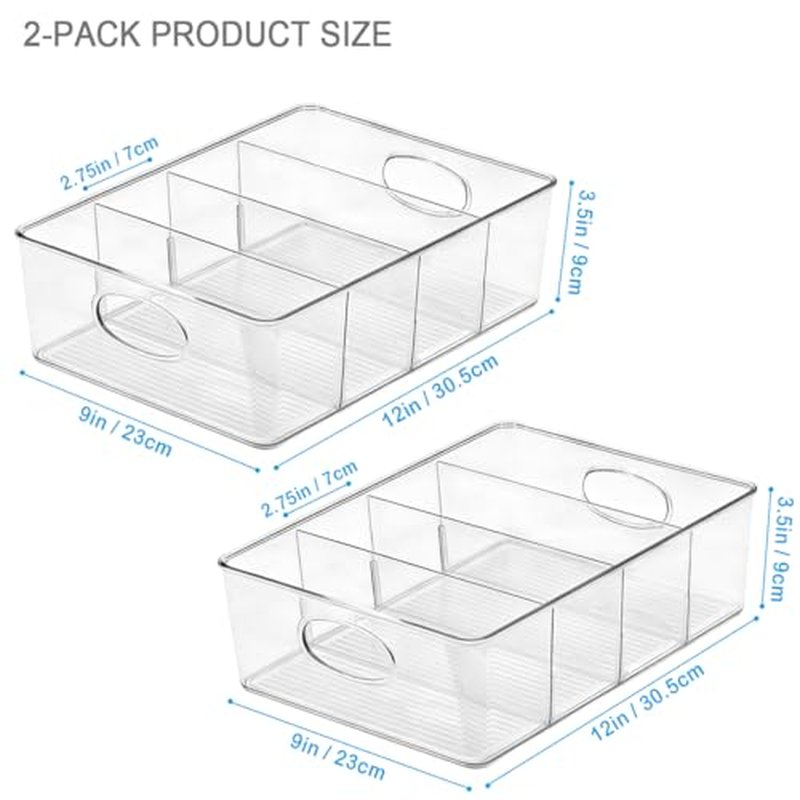 2-Pack Clear Makeup Organizer with Adjustable Dividers