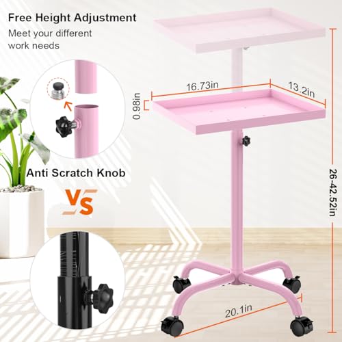 Adjustable Salon Tray Cart with Wheels - Pink Rolling Storage