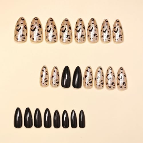 Press On Nails Medium Almond 24Pc French Leopard Glitter