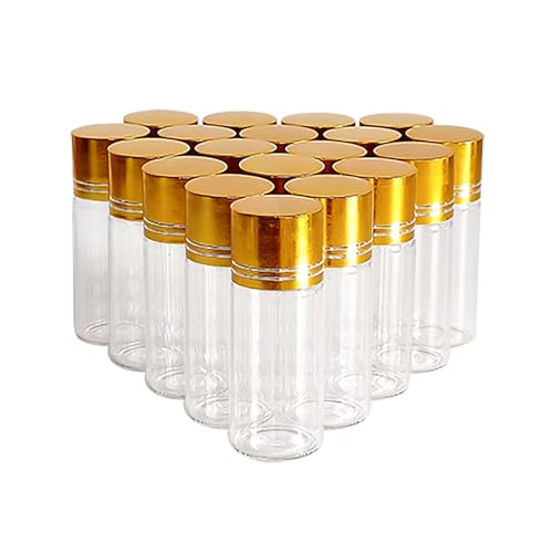 30 Pack Clear Empty Glass Jars with Screw Aluminum Caps, 5/10/15ml Mini Glass Sample Jar Oil Vials,for Essential Oil Powders Storing,Wedding Favors Decoration, Message Bottle (10ml)