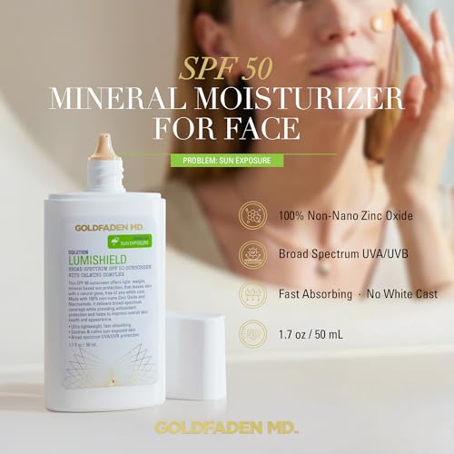 Goldfaden MD LumiShield SPF 50 Mineral Sunscreen - Zinc Oxide, Niacinamide & Vitamin C, Hydrating, No White Cast, 1.7 oz
