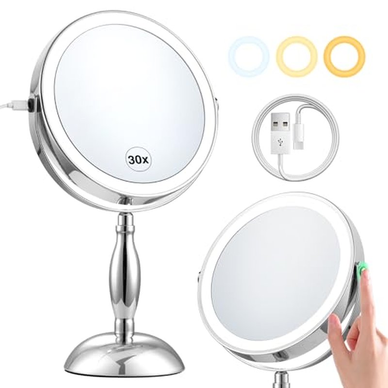 30X Magnifying Makeup Mirror with Lights & 5000mAh Battery