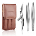 DUROX 3-Piece Tweezer Set ? 1.Pointed Ingrown Hair Tweezers, 2.Fine-Tip Splinter Tweezers, 3.Safety Round Tip for Facial & Chin Hair Removal. Made of stainless steel. Protective pouch for safe storage