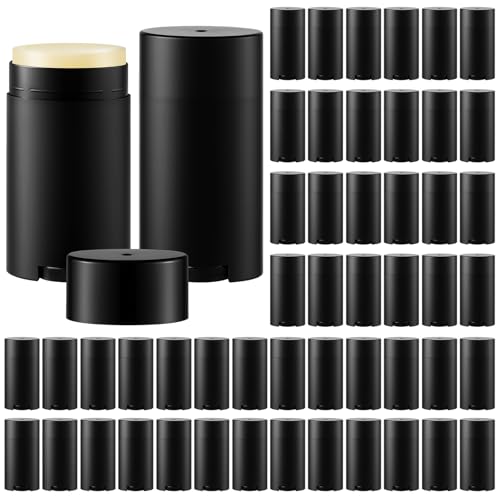 50 Pack Black Empty Deodorant Containers, 75ml/2.5oz, Bottom Filling, Refillable Deodorant Tubes Lipstick Balm Tubes Twisted, Plastic Oval for Homemade DIY Aromatherapy, Balm, Lotion