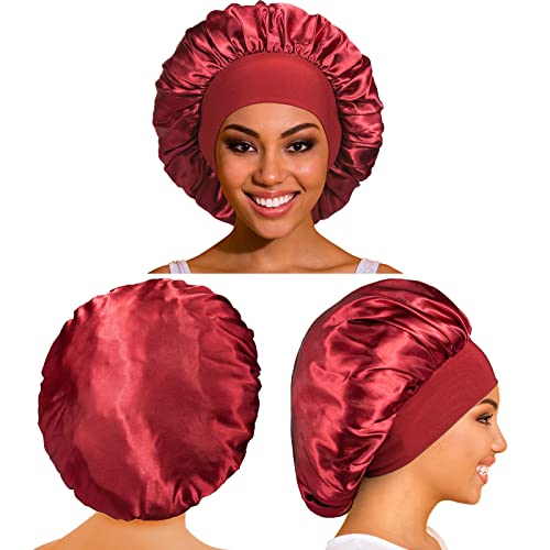 Silk Satin Bonnet for Women - Hair Protection Sleep Cap with Elastic Band (3 Pack)