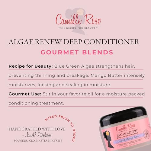 Camille Rose Renew Deep Conditioning Hair Mask with Peppermint, Blue Green Algae & Mango Butter, to Strengthen and Moisturize, for All Hair Types, 8 oz