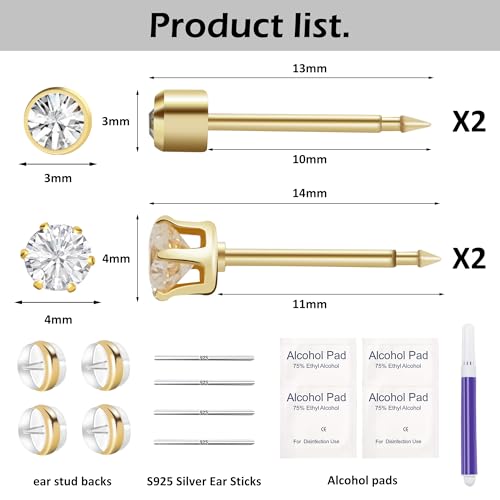 Ear Piercing Kit - 4pcs Disposable Gun with Hypoallergenic Steel