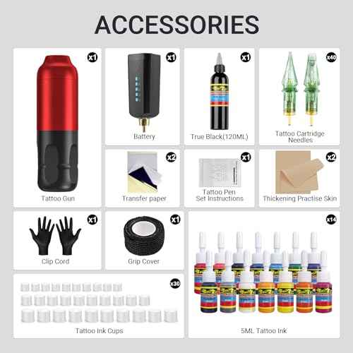 Tattoo Gun,Solong Complete Wireless Tattoo Kit 1600mAh Power Supply 40pcs Tattoo Needles 120ML Tattoo Ink and Other Tatto Supply SLQ53KITP803-2