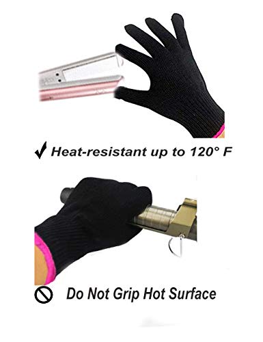 Heat Resistant Hair Styling Glove - One Size, Curling Iron & Flat Iron Safe, Black & Pink Edge