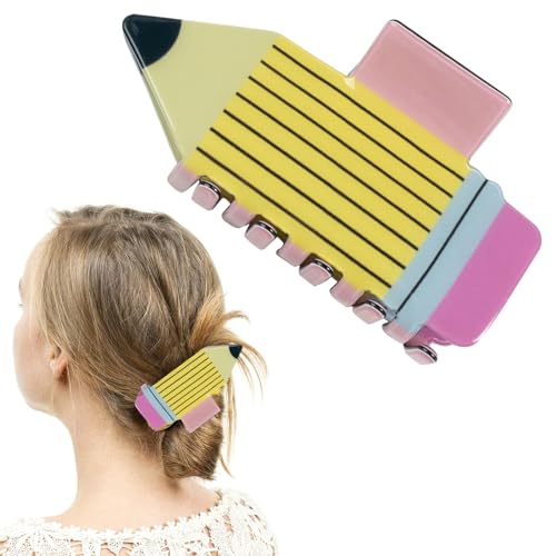 Back to School Hair Clips Yellow Pencil Hair Claw Clip Funny School Hold Hair Jaw Clips for Teachers Students Teachers Thick Hair Accessories for Girls Women (01-Yellow)