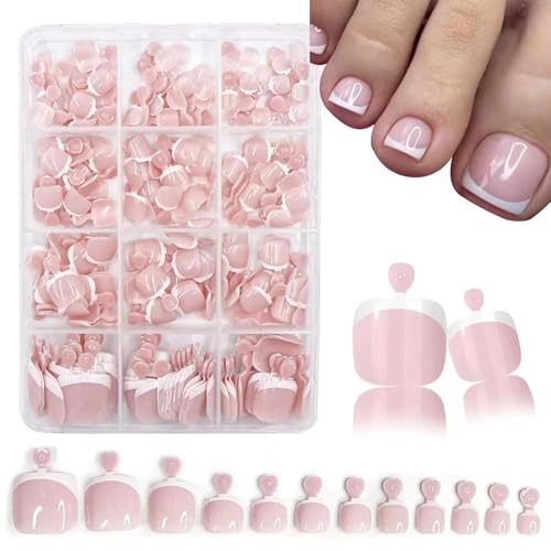 Geyakal French Tip Toenails-6 Short Square Fake Nails 240Pcs Press On Reusable Acrylic