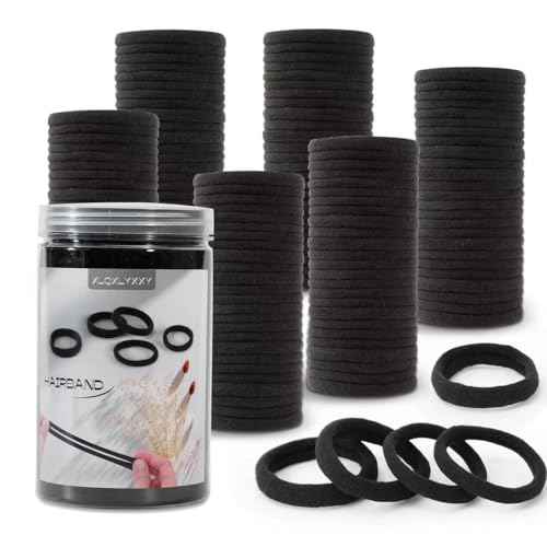 200 Pcs Black Hair Ties No Damage, Soft Ouchless Elastic Hair Ties, Nylon Seamless Hair Tie for Women and Girls, Sturdy Ponytail Holders for Thick and Curly Hair, No Damage Hair Bands for Thin Hair