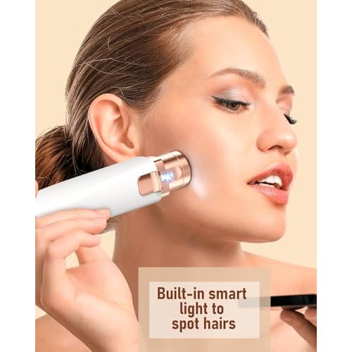 Eyebrow & Facial Hair Removal for Women: 2 in 1 Rechargeable Eyebrow Trimmer & Face Shaver, Painless Electric Facial Eye brow Razors Epilator with Built-in LED Light -Perfect for Face, Lips & Body