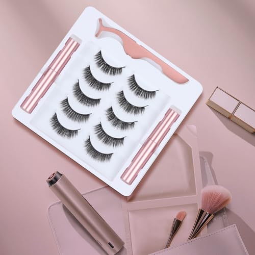 Magnetic eyelashes with eyeliner (5 pairs), is simple and convenient to wear, can be reused, glue-free, and can be used longer with 2 eyeliners (natural styles)