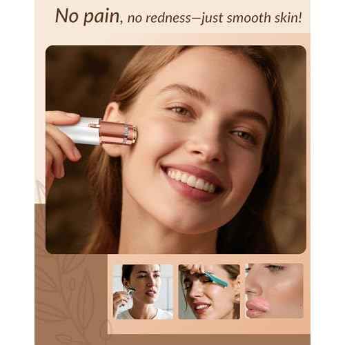 Facial Hair Removal for Women: Painless Rechargeable Face Shaver Electric Hair Remover Device for Peach Fuzz Upper Lip Chin (White)