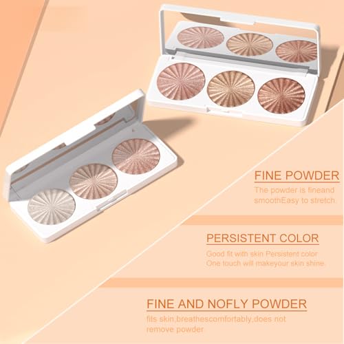 3-Color Highlighter Palette | Waterproof Shimmer Powder