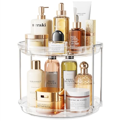 LAMU 10.6in Rotating Makeup Organizer - 2 Tier Lazy Susan for Vanity