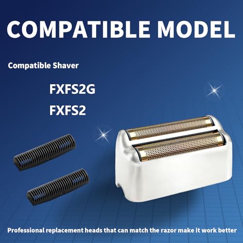 2 Pack Shaver Replacement Foil and Cutters Compatible with BaBylissPRO Double FXFS2 Metal Shaver foil Replacement,Silver