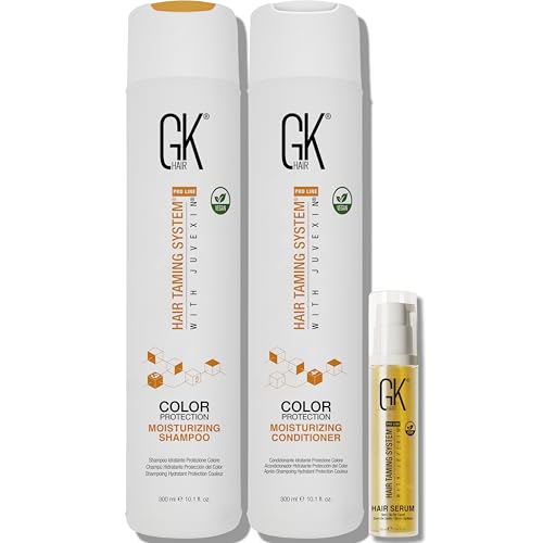 GK HAIR Global Keratin Moisturizing Shampoo and Conditioner Sets (10.1 Fl Oz/300ml) Argan Oil Anti Frizz Serum (0.34 Fl Oz/10ml)