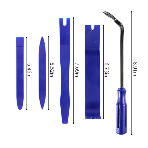 LivTee 5 pcs Auto Trim Removal Tool Kit, No Scratch Plastic Pry Tool Kit - Interior Door Panel Clip Fastener Removal Set for Vehicle Dash Radio Audio Installer (Blue)